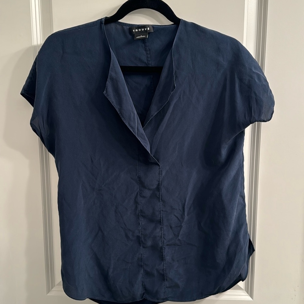 Blue cap sleeve blouse